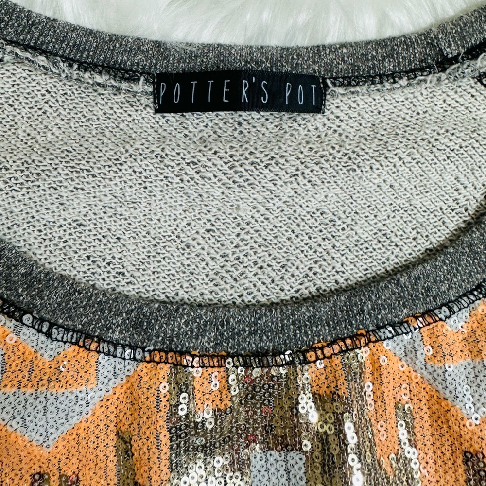 Patterned Gray And Orange Sweater - image 2